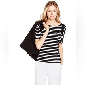 Whbm Elbow Sleeve Black & White Stripe Top - Size Small